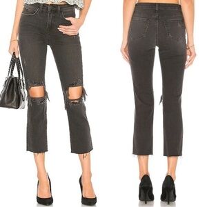 L’Agence Audrina Straight High Rise Jeans Vintage Black Worn Distressed 25